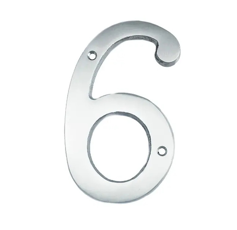 U Need Hardware House Number-6 4", Solid Brass Construction, Packed With Mounting Screws, Bright Polished Chrome