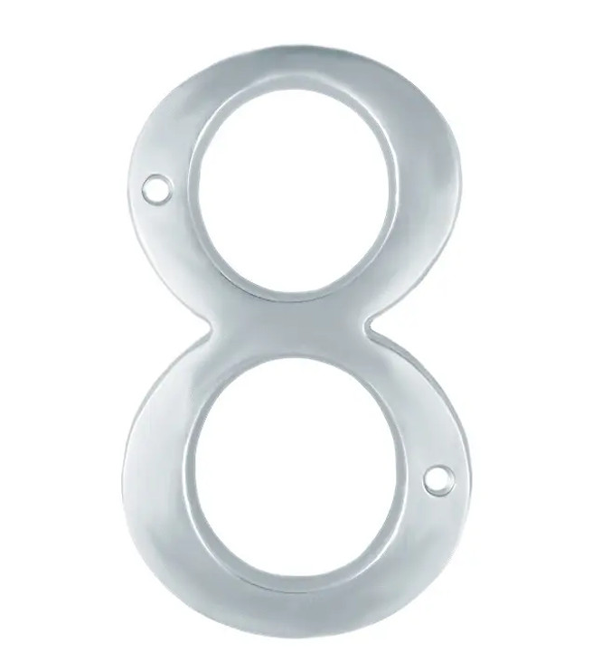 U Need Hardware House Number-8 4", Solid Brass Construction, Packed With Mounting Screws, Bright Polished Chrome