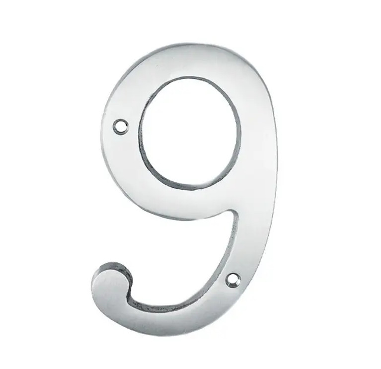 U Need Hardware House Number-9 4", Solid Brass Construction, Packed With Mounting Screws, Bright Polished Chrome