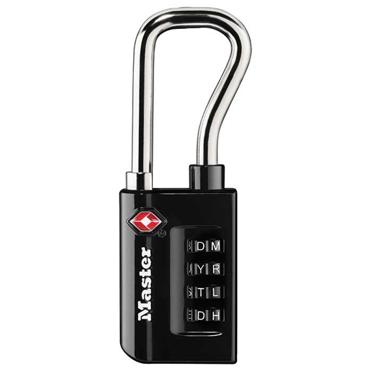 Master Lock Tsa-Accepted Luggage Lock With Flexible Shackle, 4 Dial Word Combination, Body Width: 1-3/8" (36mm), Shackle Length: 1-1/2" (38mm), Shackle Width: 1-1/16" (27mm), Shackle Diameter: 1/8" (3mm), 4 Pieces Per Pack