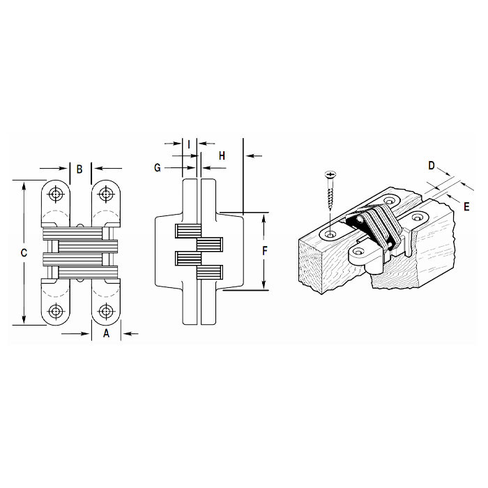 Soss Model 218Ic Invisible Closer Hinge For 1-3/4" Door 20 Minute Fire-Rated, Satin Chrome