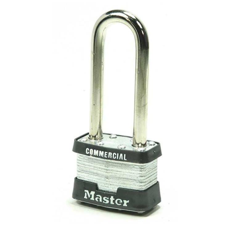 Master Lock Laminated Steel Padlock, Rekeyable, 5-Pin Tumbler, Zero Bitted, Body Width: 1-3/4" (44mm), Shackle Length: 2-1/2" (64mm), Shackle Width: 3/4" (19mm), Shackle Diameter: 5/16" (8mm)