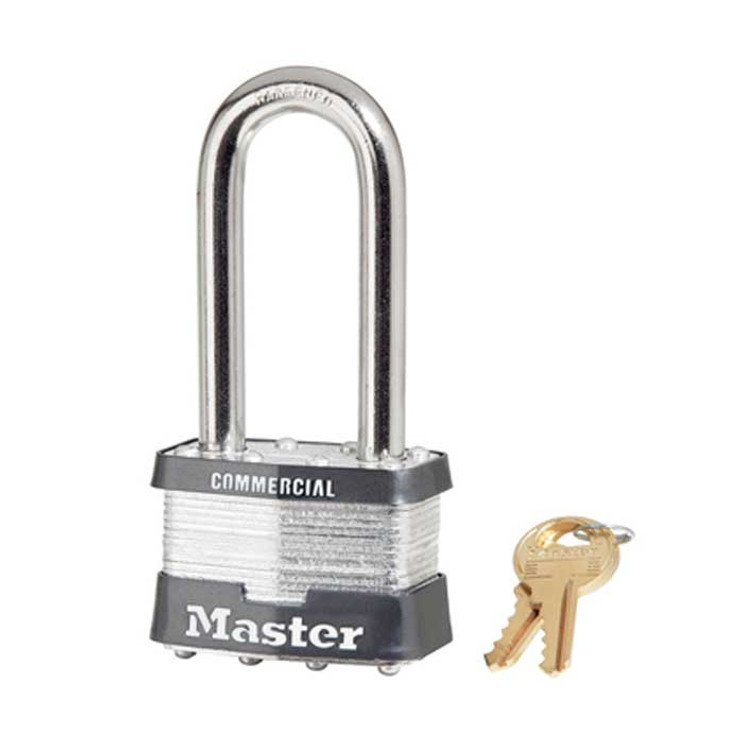 Master Lock Laminated Steel Padlock, Rekeyable, 5-Pin Tumbler, Keyed Different, Body Width: 1-3/4" (44mm), Shackle Length: 2-1/2" (64mm), Shackle Width: 3/4" (19mm), Shackle Diameter: 5/16" (8mm)