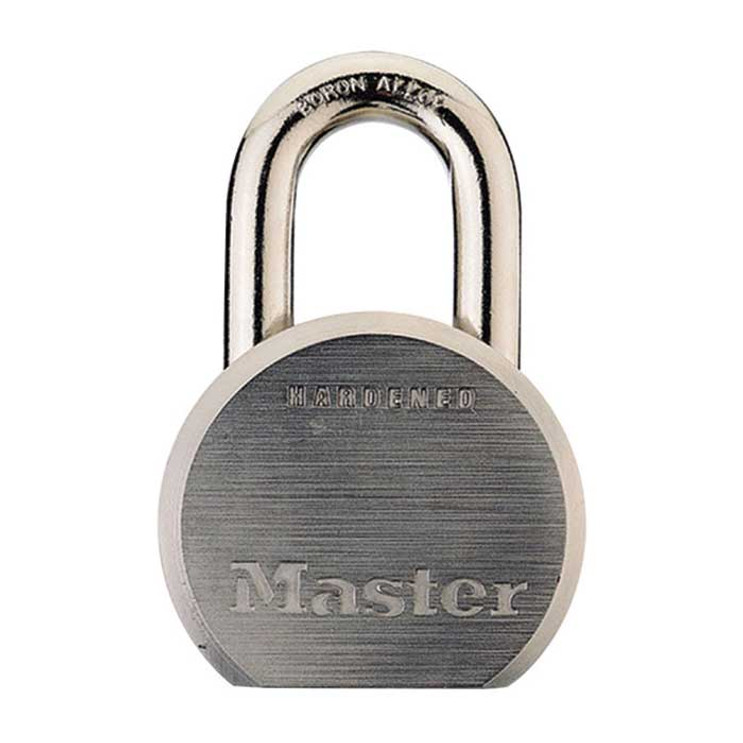 Master Lock Solid Steel Padlock, 5-Pin, Removable Cylinder-Rekeyable, Keyed Different, Body Width: 2-1/2" (64mm), Shackle Length: 1-1/8" (29mm), Shackle Width: 7/8" (22mm), Shackle Diameter: 7/16" (11mm)
