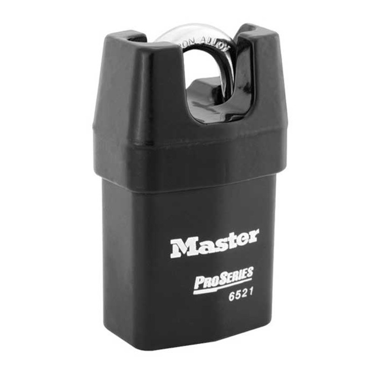Master Lock Pro Series Shrouded Shackle Ic Padlock Laminated Steel, Interchangeable Core, Less Core, Body Width: 2-1/8" (54mm), Length: 3/4" (19mm), Width: 7/8" (22mm), Diameter: 5/16" (8mm)
