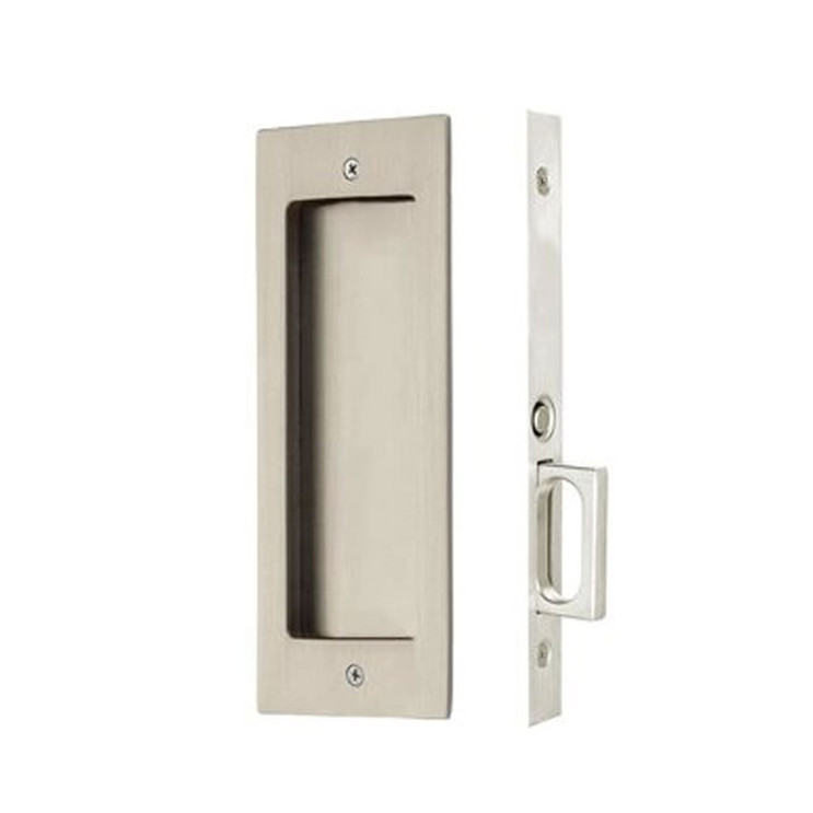 Emtek Modern Rectangular Pocket Door Mortise Lock Passage, 2-7/8" X 7-1/4", For 1-3/8" Thickness, Satin Nickel