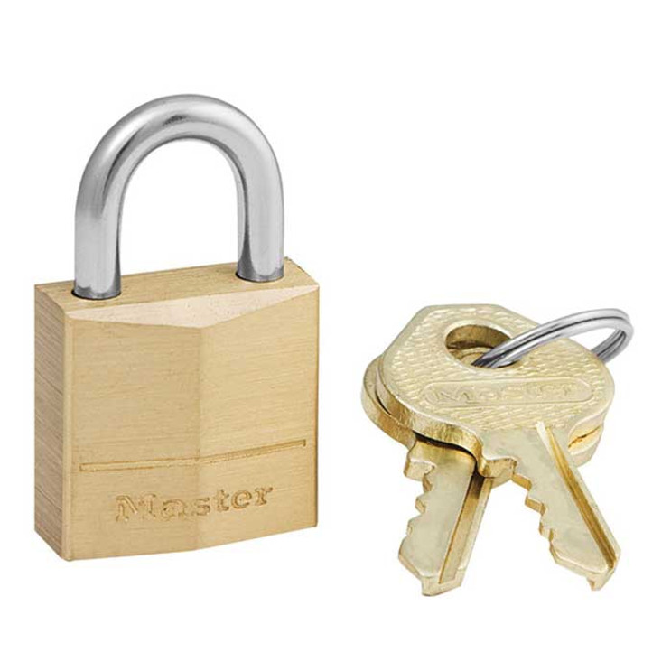 Master Lock Solid Body Padlock Brass, 3-Pin Tumbler, Keyed Different, Width: 3/4" (19Mm), Shackle Length: 7/16" (11Mm), Shackle Width: 3/8" (10Mm), Shackle Diameter: 5/32" (4Mm)