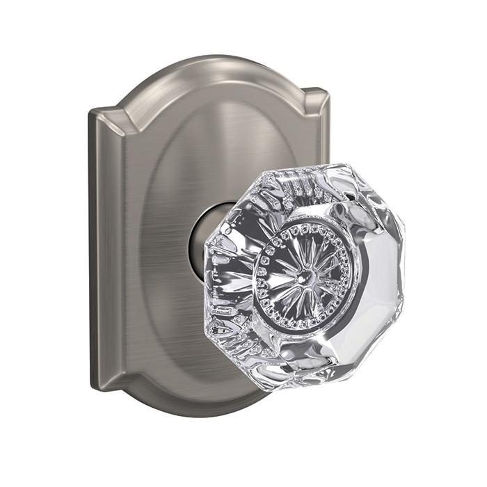 Schlage Residential Fc172 Custom Non-Turning Knob Set Double Dummy (Pair), Alexandria, Camelot Decorative Trim, Satin Nickel