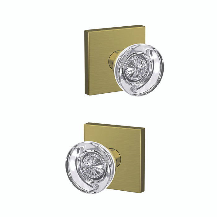 Schlage Residential Fc172 Custom Non-Turning Knob Set Double Dummy (Pair), Hobson, Collins Decorative Trim, Satin Brass