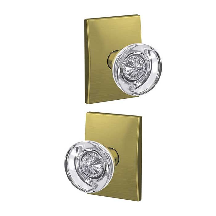 Schlage Residential Fc172 Custom Non-Turning Knob Set Double Dummy (Pair), Hobson, Century Decorative Trim, Satin Brass