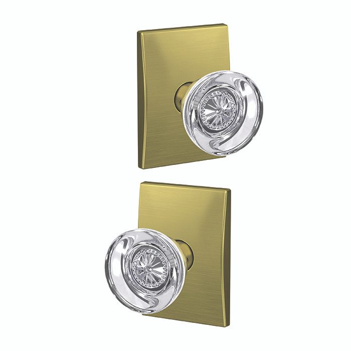 Schlage Residential Fc172 Custom Non-Turning Knob Set Double Dummy (Pair), Hobson, Century Decorative Trim, Satin Brass