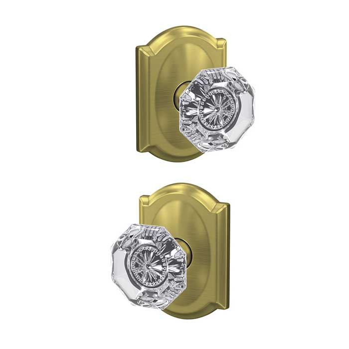 Schlage Residential Fc172 Custom Non-Turning Knob Set Double Dummy (Pair), Alexandria, Camelot Decorative Trim, Satin Brass