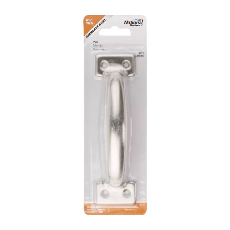 National Hardware Utility Pull, For Wood Or Metal Doors, 6-1/2", Steel Material, Visual Pack, Catalog #V671, Satin Stainless