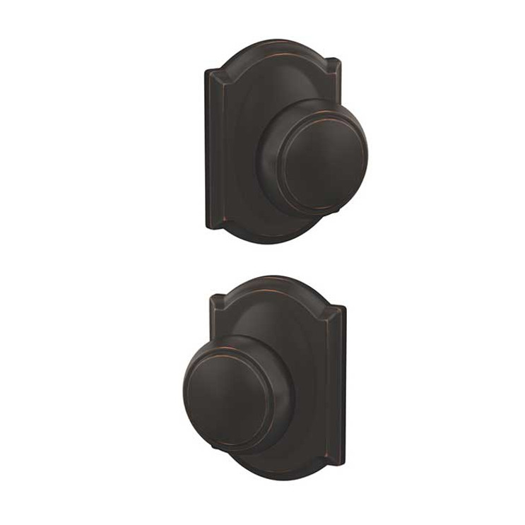 Schlage Residential Fc172 Custom Non-Turning Knob Set Double Dummy (Pair), Andover, Camelot Decorative Trim, Aged Bronze