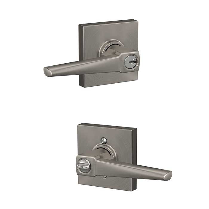 Schlage Residential F51A Eller Keyed Entry Lever Lock With Collins Trim Function, Decorative, Satin Nickel