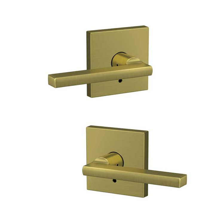 Schlage Residential Fc172 Custom Non-Turning Lever Set Double Dummy (Pair), Latitude, Collins Decorative Trim, Satin Brass