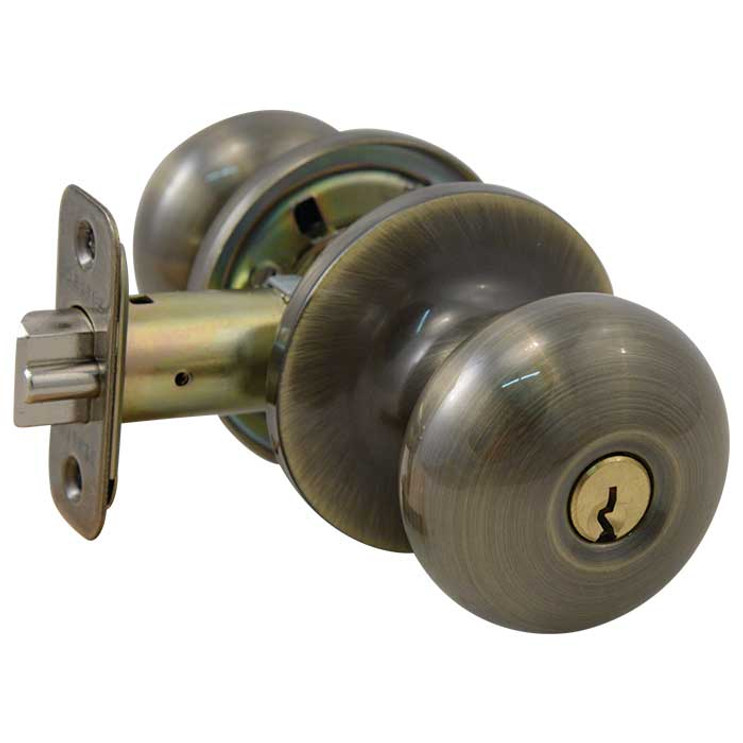 Master Lock BC01 Biscuit Knob Entry Lockset Grade 3, Keyed, KW1 Keyway, Keyed Alike in Groups of 4, 6-Way Latch, Antique Brass