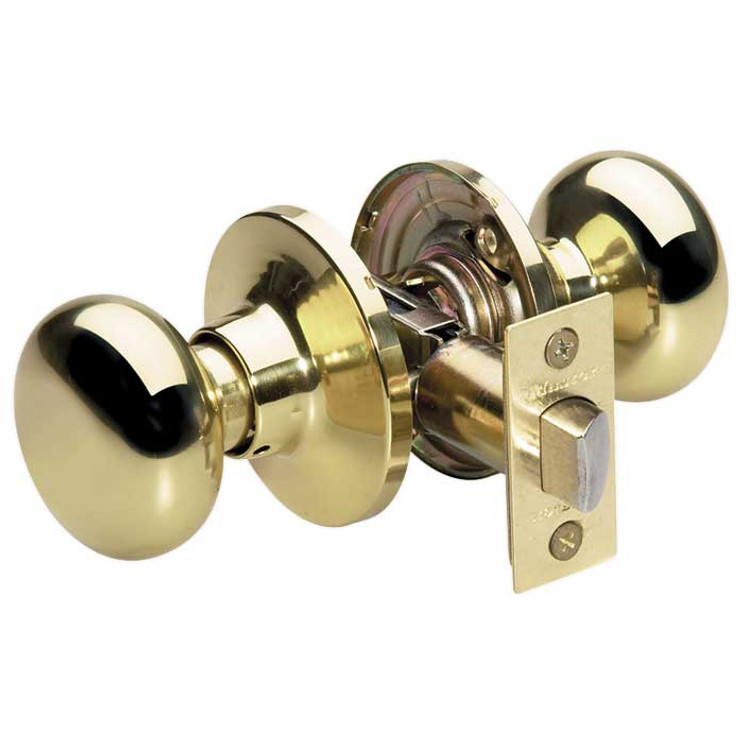 Master Lock Biscuit Knob Passage Lockset Grade 3, 6-Way Latch, Bright Polished Brass