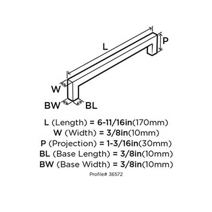 Amerock Monument Cabinet Pull 6-11/16" Length 160Mm Ctc, Flat Black