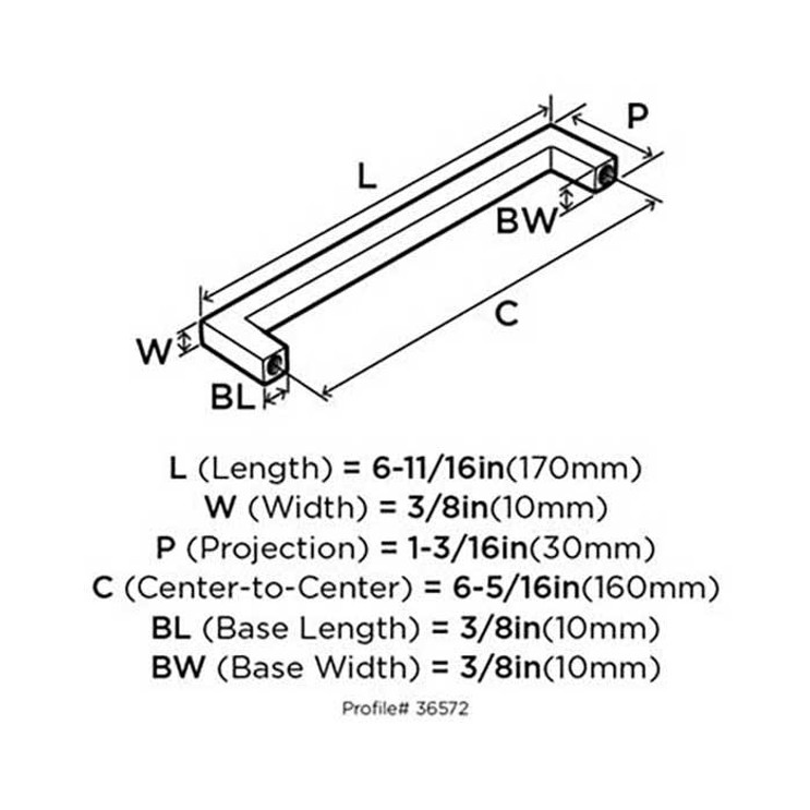 Amerock Monument Cabinet Pull 6-11/16" Length 160Mm Ctc, Flat Black