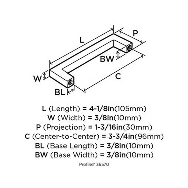 Amerock Monument Cabinet Pull 4-1/8" Length 96Mm Ctc, Satin Nickel