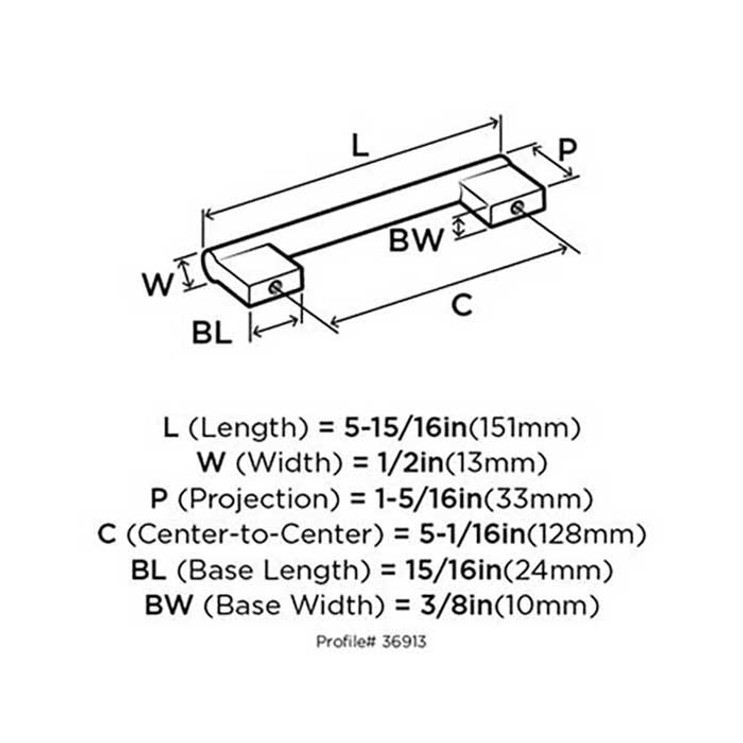 Amerock Versa Cabinet Pull 5-15/16" Length 128Mm Ctc, Satin Nickel