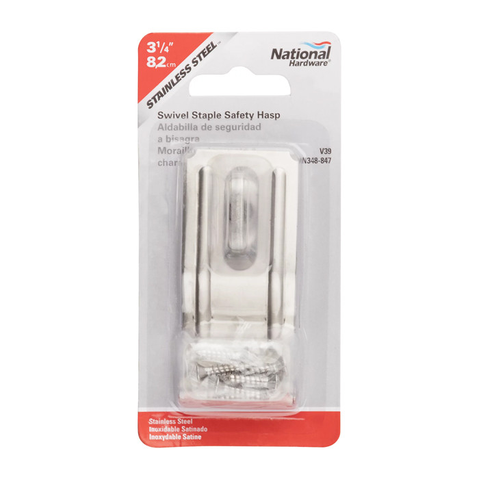National Hardware Safety Hasp, 3-1/4", Steel, Visual Pack, Catalog #V39, Satin Stainless
