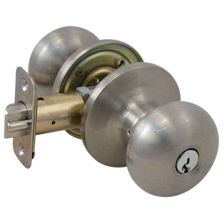 Master Lock Biscuit Knob Entry Lockset Grade 3, Keyed, Sc1 Keyway, 6-Way Latch, Satin Nickel