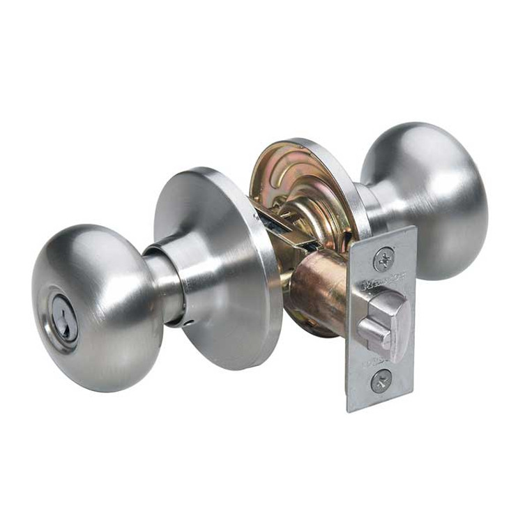 Master Lock BC01 Biscuit Knob Entry Lockset Grade 3, Keyed, KW1 Keyway, Keyed Alike in Groups of 4, 6-Way Latch, Satin Nickel