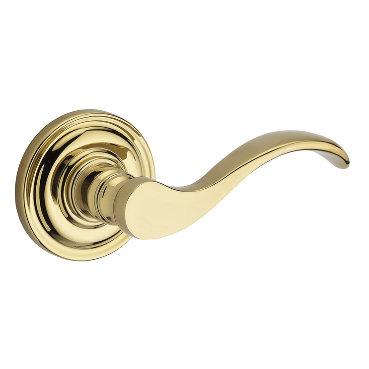 Baldwin Curve Reserve Lever Passage With Traditional Round Rose, Bright Polished Brass