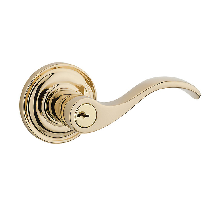 Baldwin Curve Reserve Lever Entry With Traditional Round Rose, Bright Polished Brass