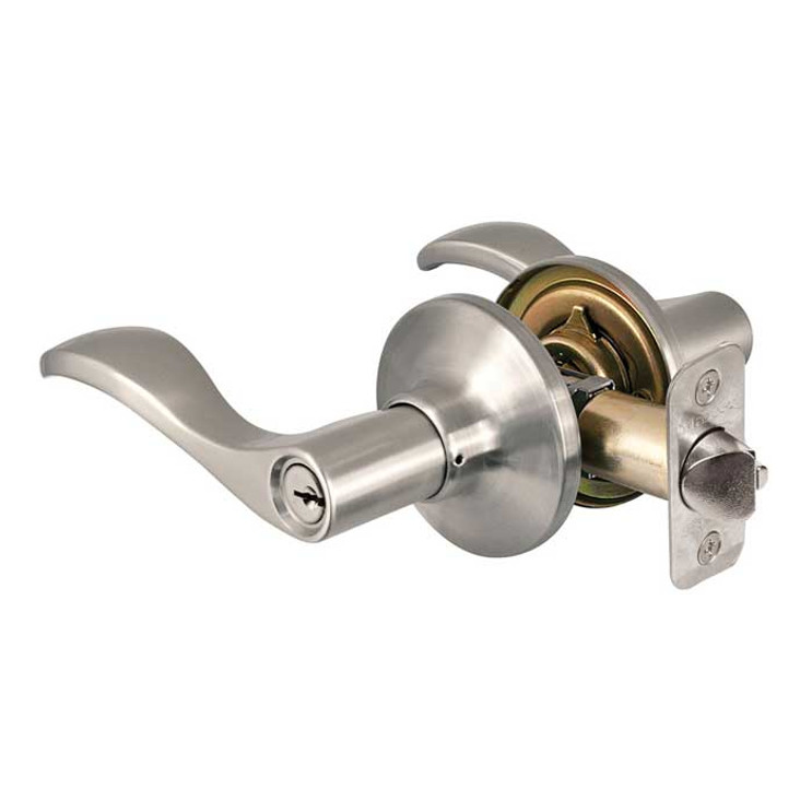 Master Lock WL01 Wave Lever Storeroom Lockset Grade 3, Keyed, KW1 Keyway, Keyed Alike in Groups of 4, 6-Way Latch, Satin Nickel