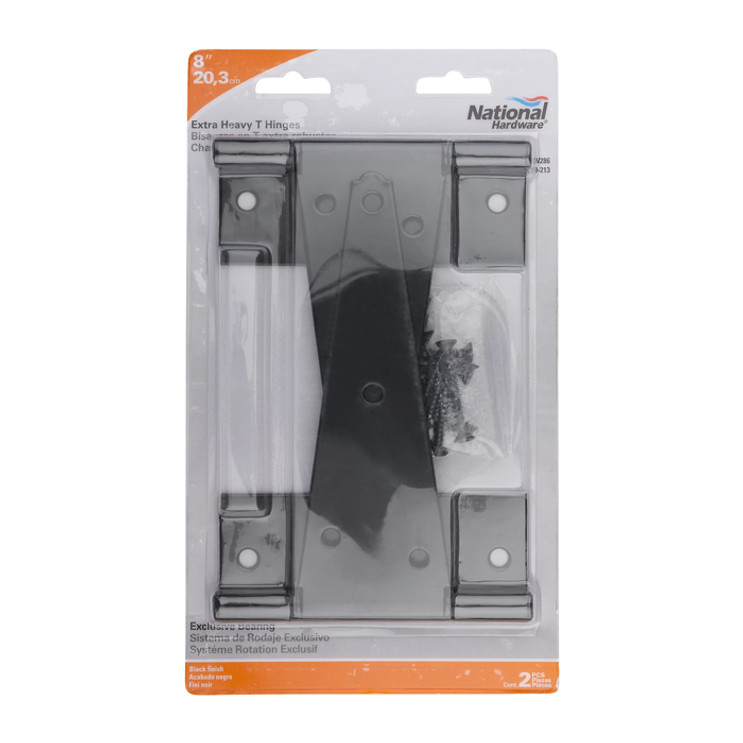 National Hardware Extra Heavy T-Hinge, 8", Safe Working Load 60 Lbs. Each, 2 Piece Visual Pack, Catalog #V286, Black