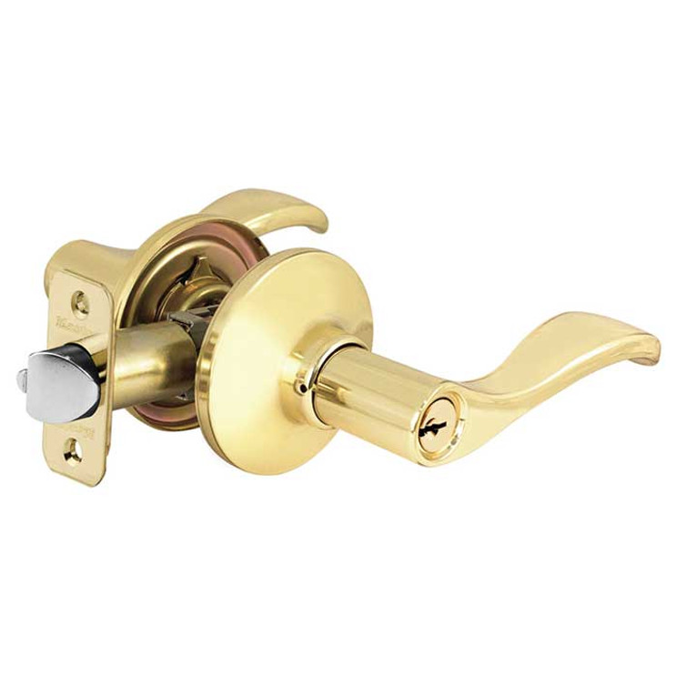 Master Lock WL01 Wave Lever Entry Lockset Grade 3, Keyed, KW1 Keyway, Keyed Alike in Groups of 4, 6-Way Latch, Bright Polished Brass