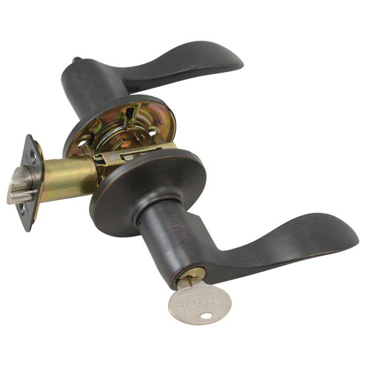 Master Lock WL01 Wave Lever Entry Lockset Grade 3, Keyed, KW1 Keyway, Keyed Alike in Groups of 4, 6-Way Latch, Aged Bronze