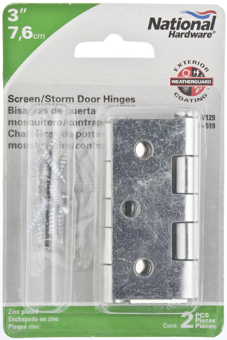 National Hardware Screen/Storm Door Hinge, 3" X 2-1/2", Surface Mount, Visual Pack Of 2 Pieces, Catalog #V129, Zinc Plated