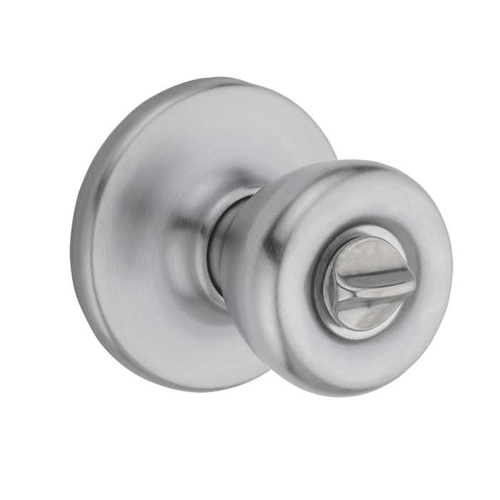 Kwikset Tylo Privacy Knob With 6-Way Adjustable Latch And Round Corner Strike, Satin Chrome