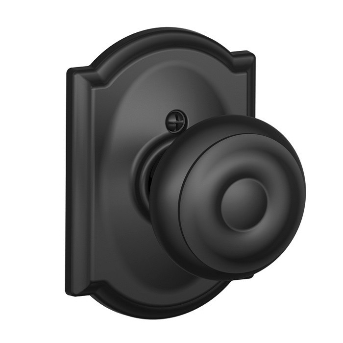 Schlage Residential F170 Georgian Knob Single Dummy Trim With Camelot Trim Function, Decorative, Matte Black