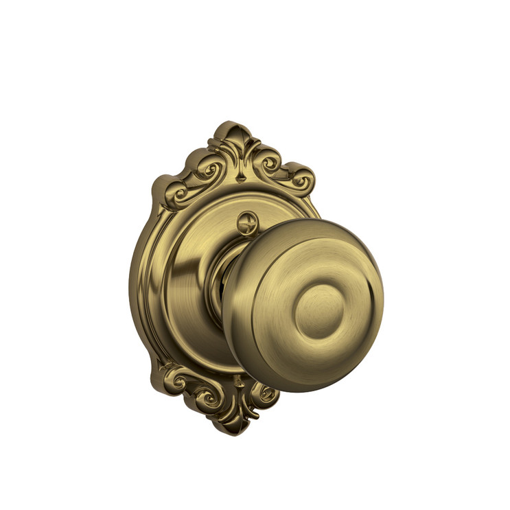 Schlage Residential F170 Georgian Knob Single Dummy Trim With Brookshire Trim Function, Antique, Decorative, Satin Brass Blackened