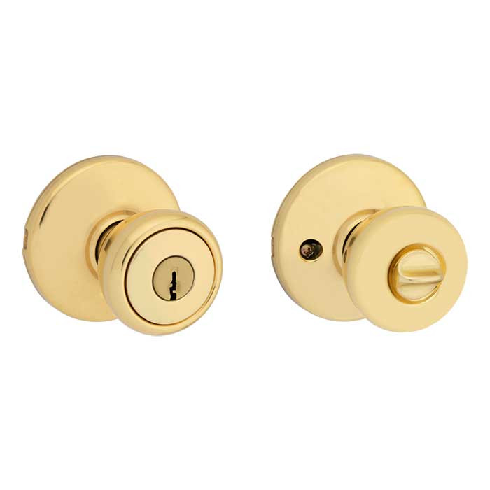 Kwikset Tylo Keyed Entry Knob Smartkey With 6-Way Adjustable Latch And Round Corner Strike, Bright Polished Brass