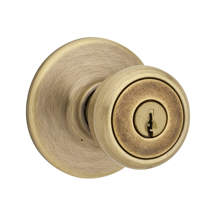 Kwikset Tylo Keyed Entry Knob Smartkey With 6-Way Adjustable Latch And Round Corner Strike, Antique Brass