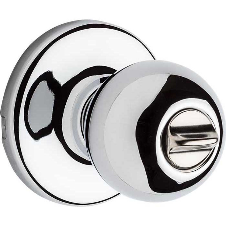 Kwikset Polo Privacy Knob With 6-Way Adjustable Latch And Round Corner Strike, Bright Polished Chrome