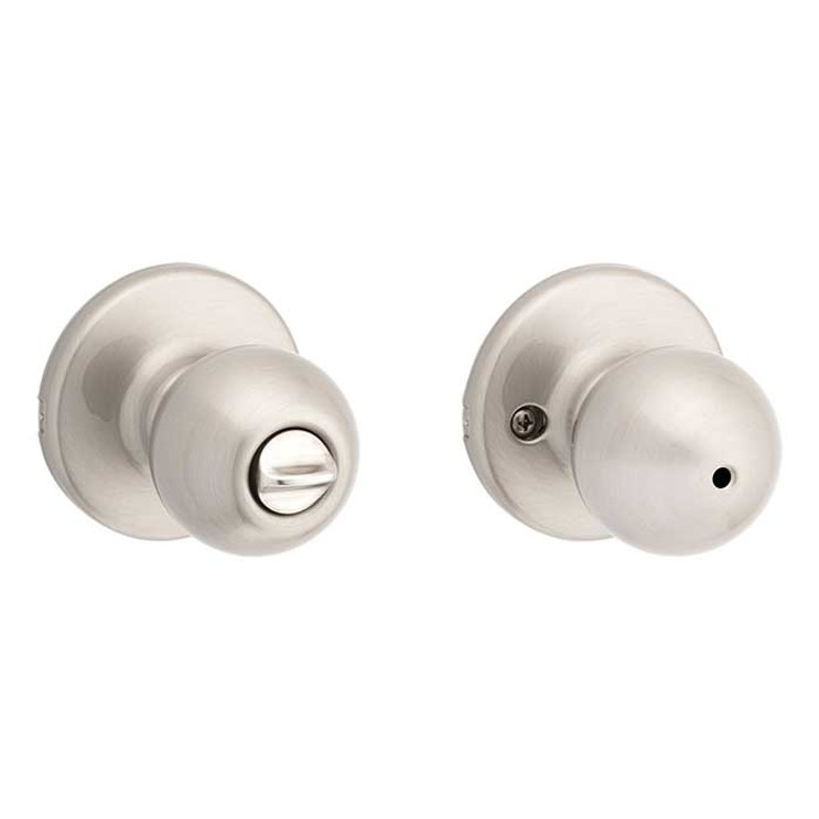 Kwikset Polo Privacy Knob With 6-Way Adjustable Latch And Round Corner Strike, Satin Nickel