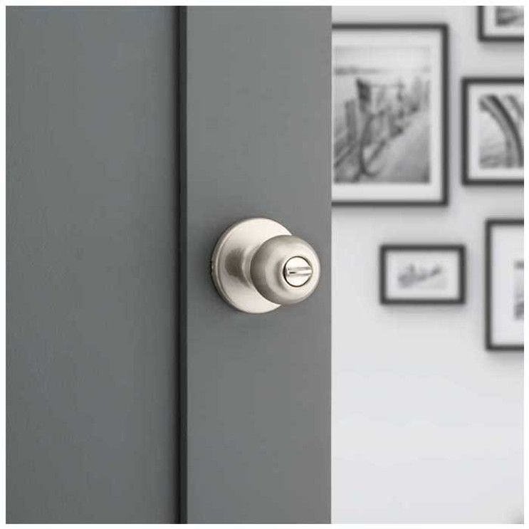 Kwikset Polo Privacy Knob With 6-Way Adjustable Latch And Round Corner Strike, Satin Nickel