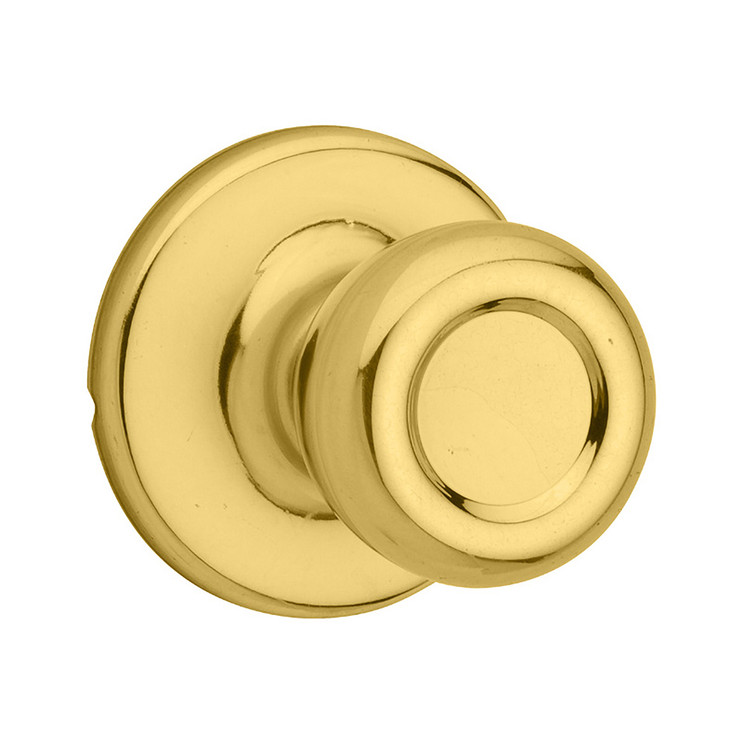 Kwikset Tylo Passage Knob With 6-Way Adjustable Latch And Round Corner Strike, Bright Polished Brass