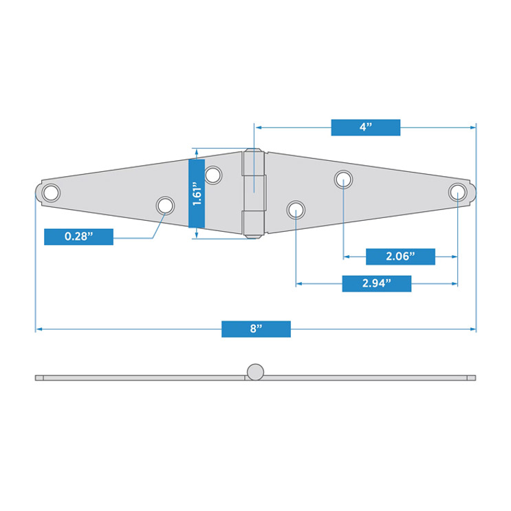 National Hardware Heavy Strap Hinge, 4" (8" Overall Length), Safe Working Load 20 Lbs., Bulk Pack, Catalog #282Bc, Zinc Plated