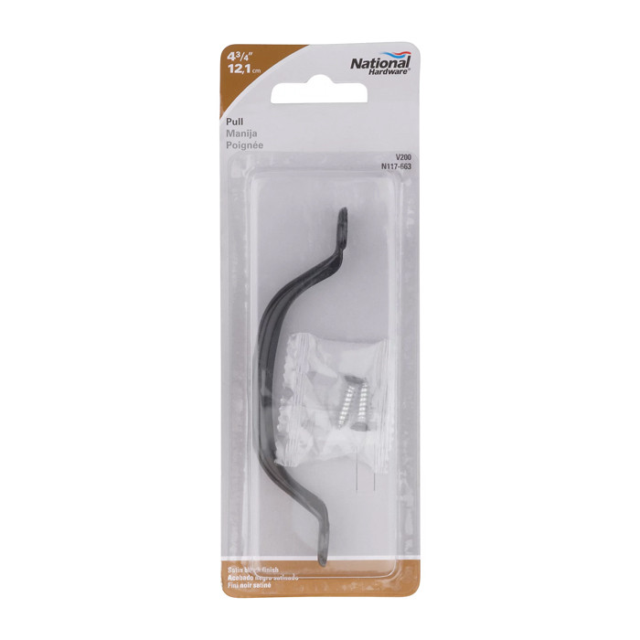 National Hardware Pull, For Wood Or Metal Doors, 4-3/4", Visual Pack, Catalog #V200, Black