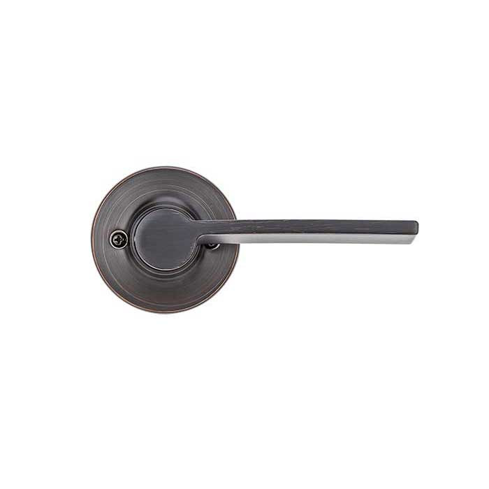 Kwikset Ladera Passage Lever With Round Rose, 6-Way Adjustable Latch And Round Corner Strike, Venetian Bronze