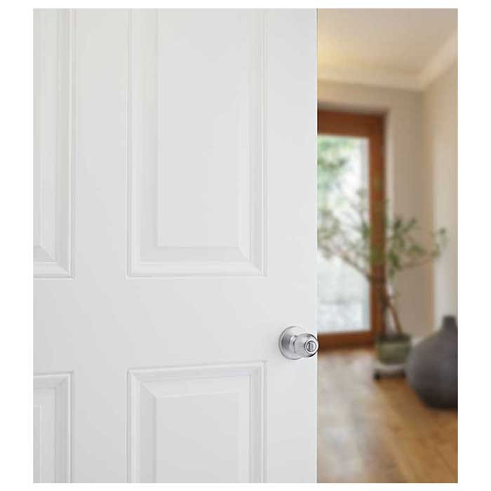 Kwikset Polo Privacy Knob With 6-Way Adjustable Latch And Round Corner Strike, Satin Chrome