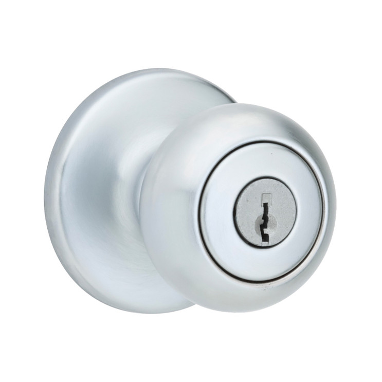 Kwikset Cove Keyed Entry Knob Smartkey With 6-Way Adjustable Latch And Round Corner Strike, Satin Chrome